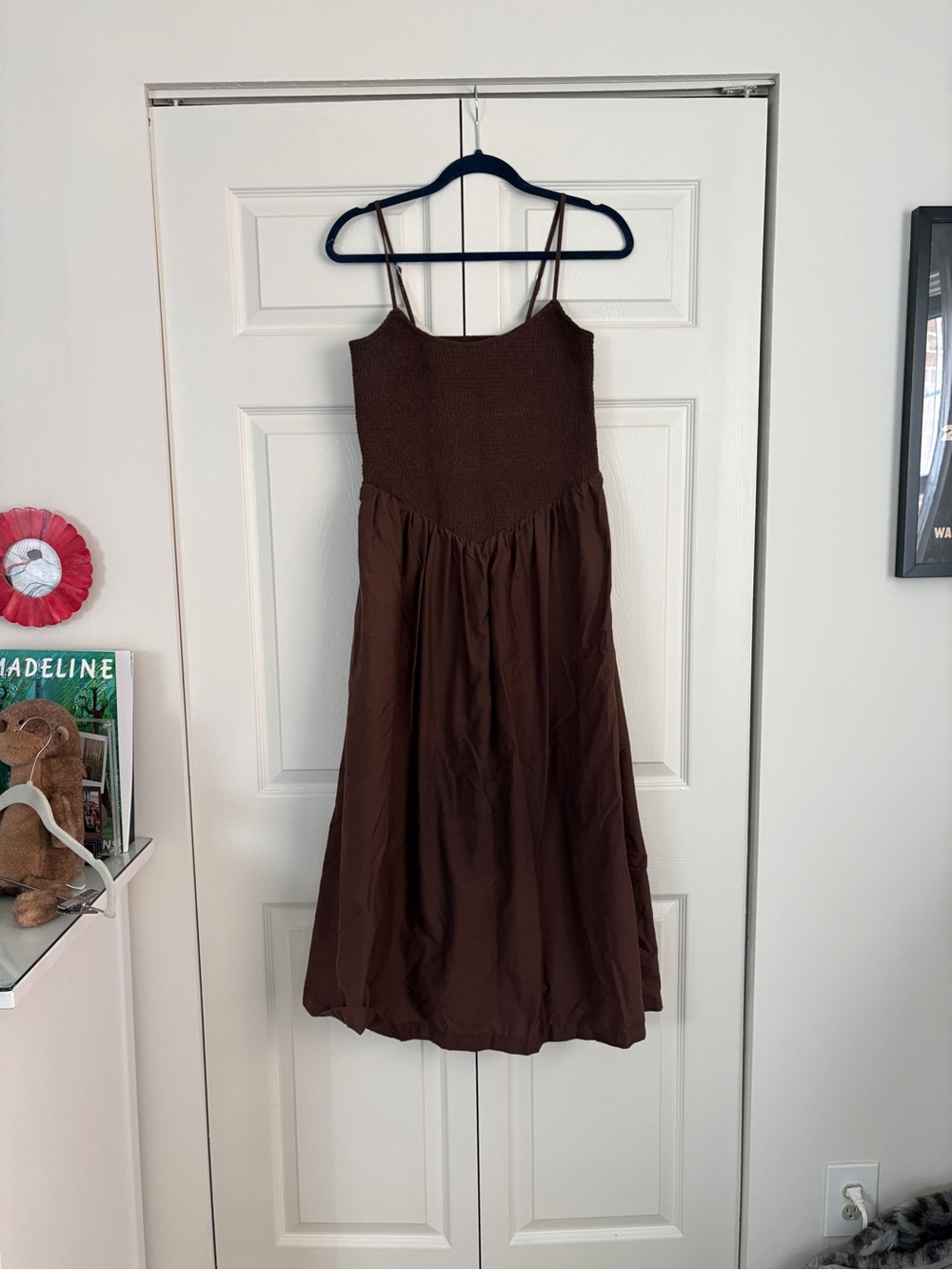 Abercrombie A&F Sydney Smocked Dipped-Waist Midi Dress - Brown